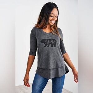 Latched Mama 3/4 sleeve scoop neck Mama Bear nursing top